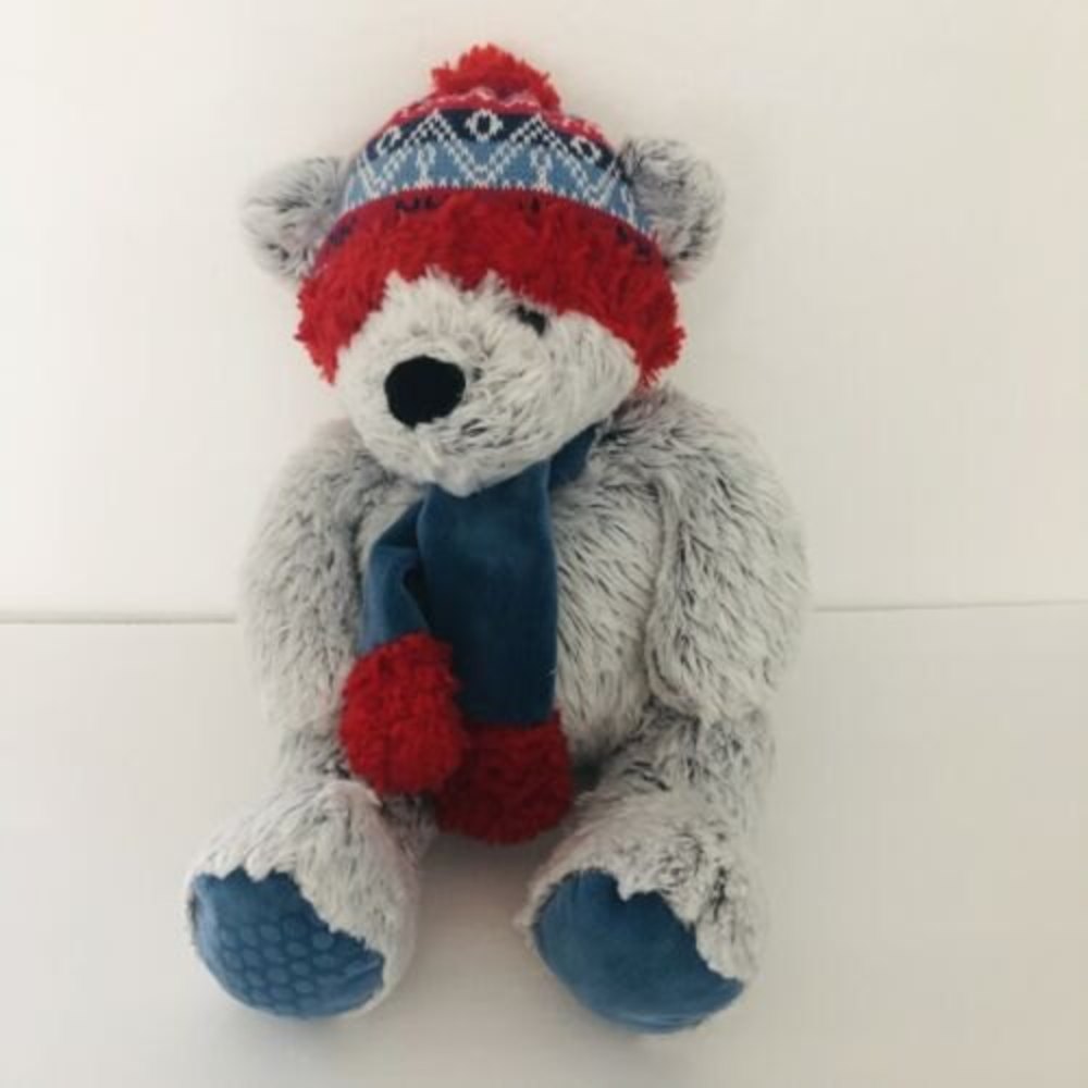 St Jude Plush Gray Teddy Bear Hat Scarf Jordyn Gentle Treasures Stuffed Toy 18”